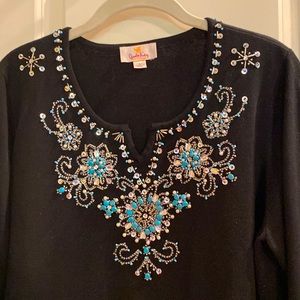 Quacker Factory embellished black top size Large